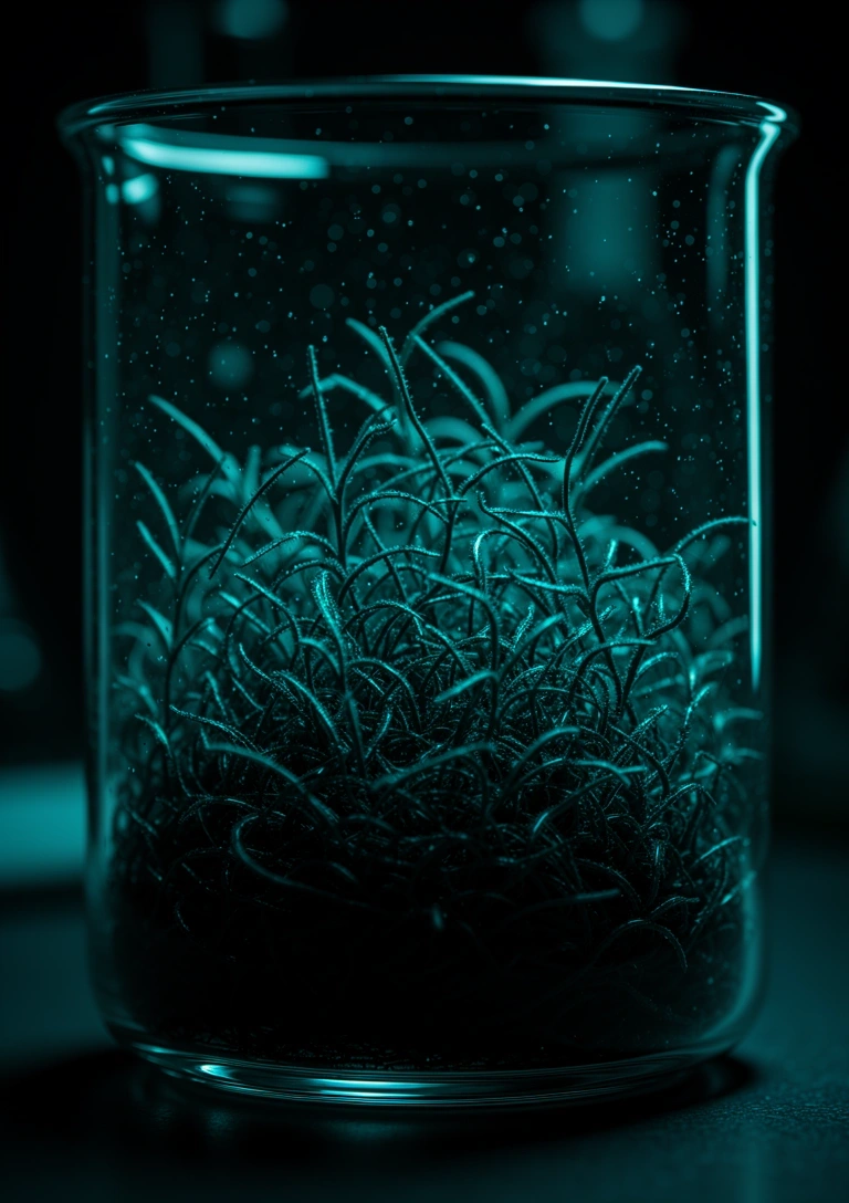 Microscopic plant biology in teal light